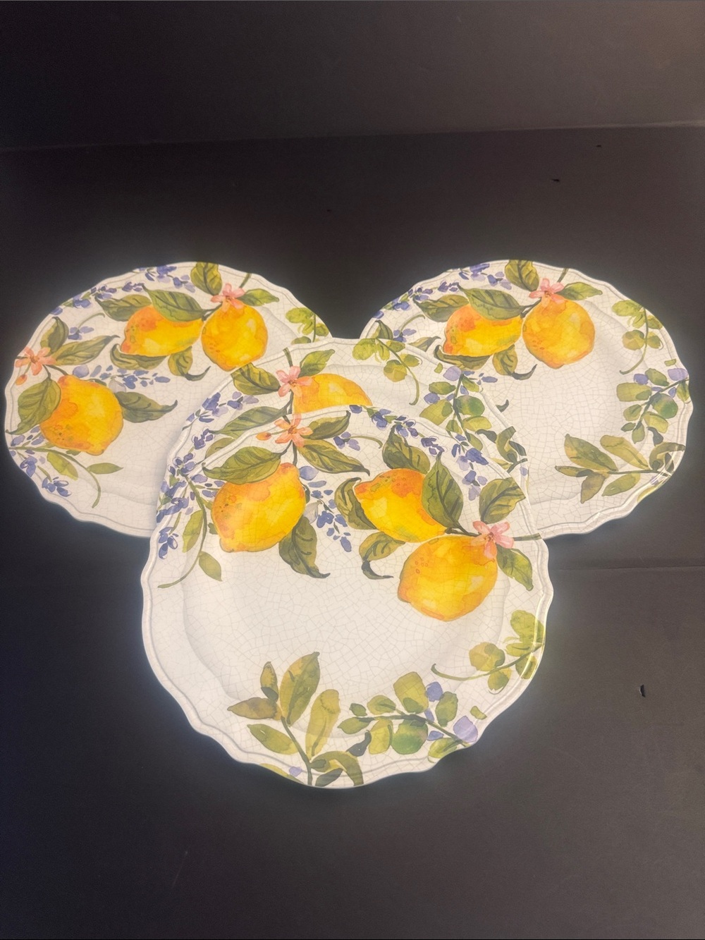 THE FARMHOUSE By Rachel Ashwell 100% Melamine Set Of 4 Lemon Patterned Plates
